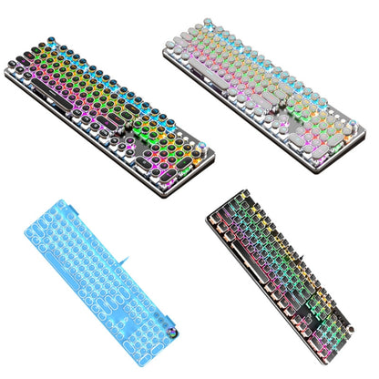 K820 104 Keys Retro Punk Plating Knob Glowing Wired Green Shaft Keyboard, Cable Length: 1.6m, Style:, Running Lights (Black), Running Lights (White), White Light (Blue), Square (Black)
