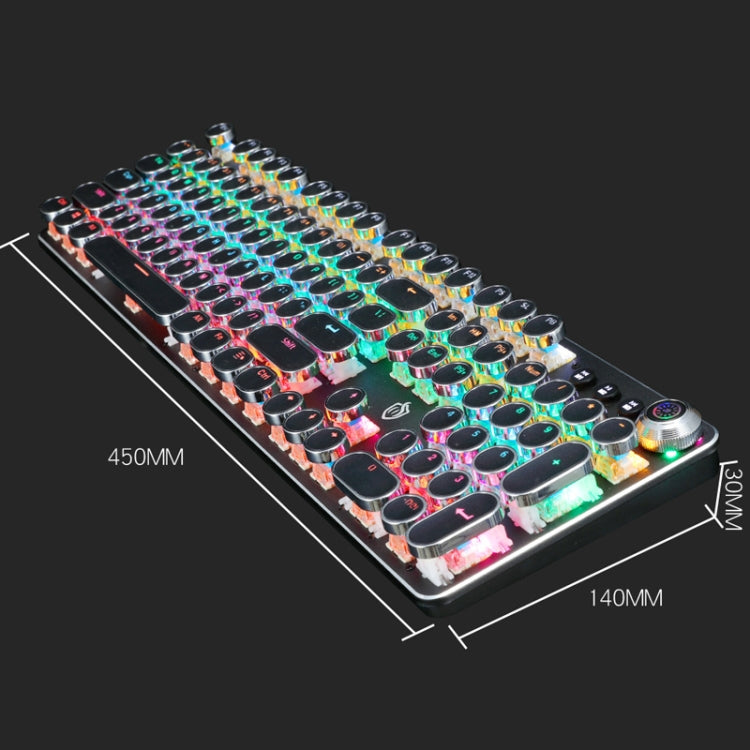 K820 104 Keys Retro Punk Plating Knob Glowing Wired Green Shaft Keyboard, Cable Length: 1.6m, Style:, Running Lights (Black), Running Lights (White), White Light (Blue), Square (Black)