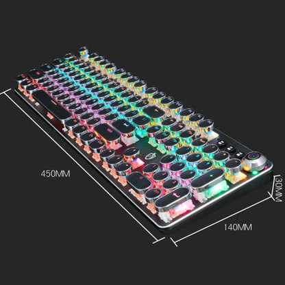 K820 104 Keys Retro Punk Plating Knob Glowing Wired Green Shaft Keyboard, Cable Length: 1.6m, Style:, Running Lights (Black), Running Lights (White), White Light (Blue), Square (Black)