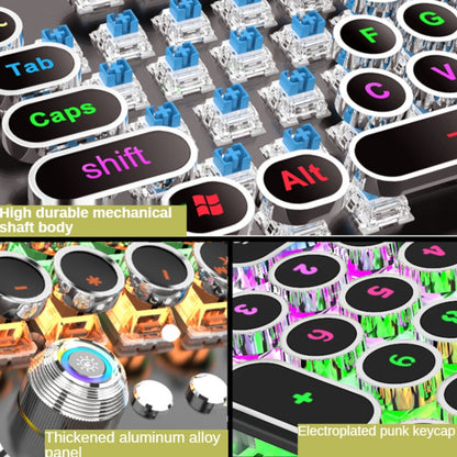K820 104 Keys Retro Punk Plating Knob Glowing Wired Green Shaft Keyboard, Cable Length: 1.6m, Style:, Running Lights (Black), Running Lights (White), White Light (Blue), Square (Black)