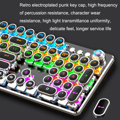 K820 104 Keys Retro Punk Plating Knob Glowing Wired Green Shaft Keyboard, Cable Length: 1.6m, Style:, Running Lights (Black), Running Lights (White), White Light (Blue), Square (Black)