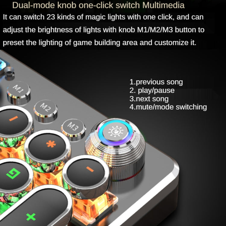 K820 104 Keys Retro Punk Plating Knob Glowing Wired Green Shaft Keyboard, Cable Length: 1.6m, Style:, Running Lights (Black), Running Lights (White), White Light (Blue), Square (Black)