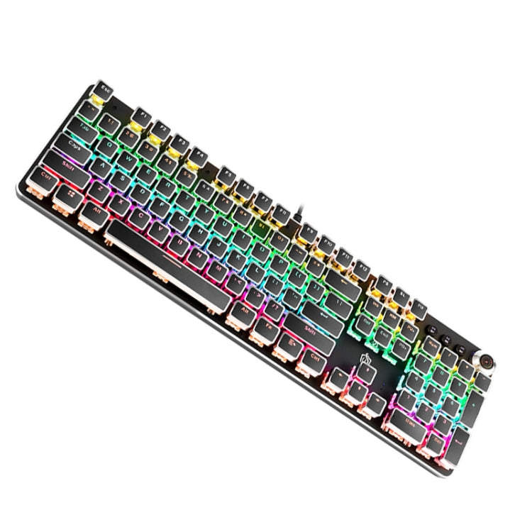 K820 104 Keys Retro Punk Plating Knob Glowing Wired Green Shaft Keyboard, Cable Length: 1.6m, Style:, Running Lights (Black), Running Lights (White), White Light (Blue), Square (Black)