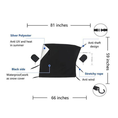 Car Front Window Snow Coated Silver Cloth Anti-freeze Sun Blocker Cover, 205x150x167cm