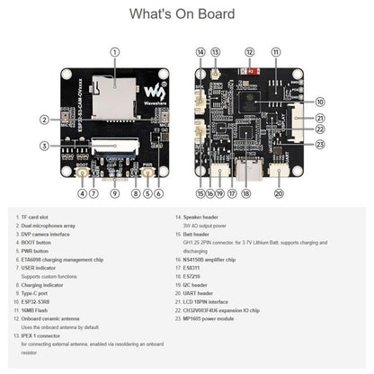Waveshare ESP32-S3 AIoT Camera Development Board, With GC0308 Camera, With GC2145 Camera, With OV3660 Camera, With OV5640 Camera