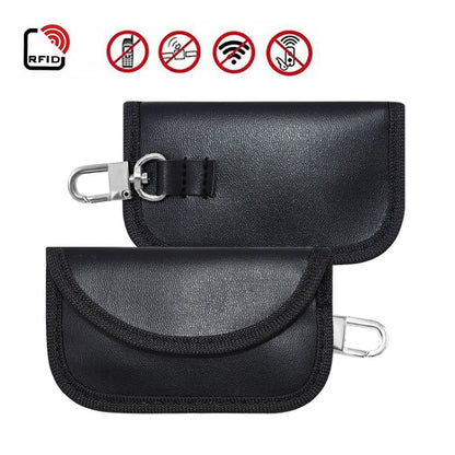 PU Leather RFID Cell Phone Car Key Signal Shielding Bag Anti Radiation Bag, PU Black