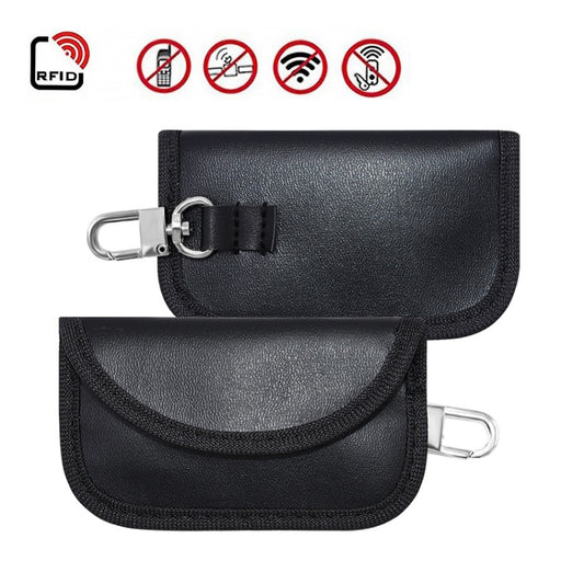 PU Leather RFID Cell Phone Car Key Signal Shielding Bag Anti Radiation Bag, PU Black