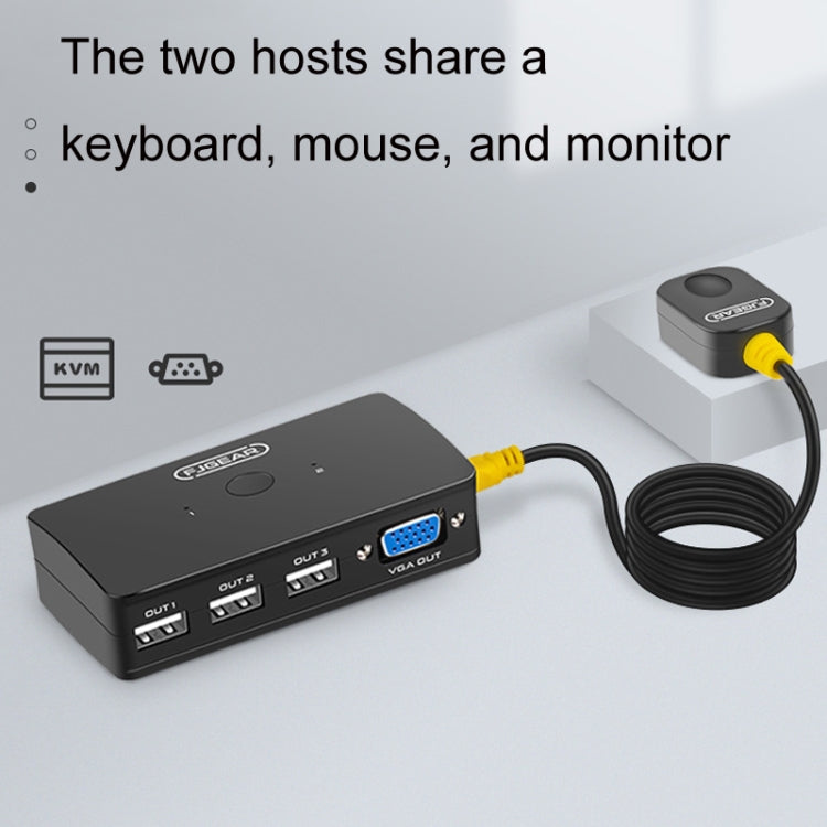 FJGEAR FJ-210UK 2 Ports HD VGA To KVM Switcher With Desktop Controller, FJ-210UK