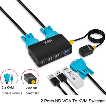 FJGEAR FJ-210UK 2 Ports HD VGA To KVM Switcher With Desktop Controller, FJ-210UK