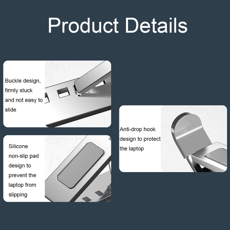 N8 Double-layer Foldable Lifting Aluminum Alloy Laptop Heat Dissipation Stand, N8 (Silver), N8 (Gray), N8 (Oxidized Silver)