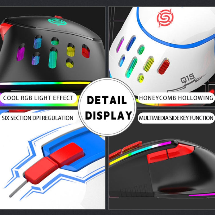 K-Snake Q15 9 Keys RGB Light Effect Wired Mechanical Mouse, Cable Length: 1.5m, Q15 White, Q15 Black