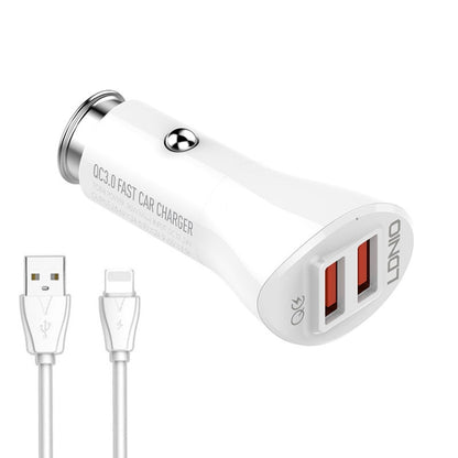 LDNIO C511Q 36W QC 3.0 Phone Fast Charger Dual-USB Ports Smart Car Charger, with Micro USB Cable, with 8 Pin Cable, with USB-C/Type-C Cable