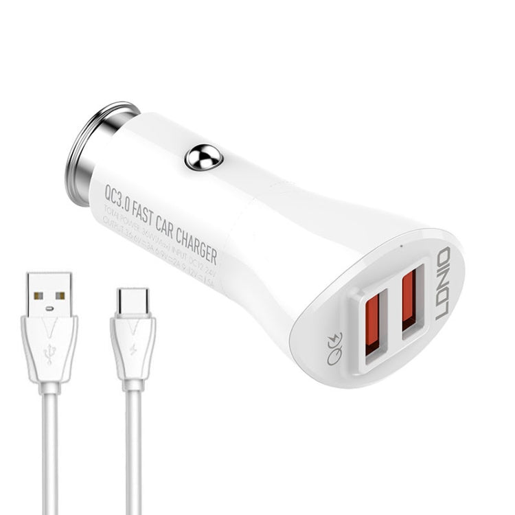 LDNIO C511Q 36W QC 3.0 Phone Fast Charger Dual-USB Ports Smart Car Charger, with Micro USB Cable, with 8 Pin Cable, with USB-C/Type-C Cable