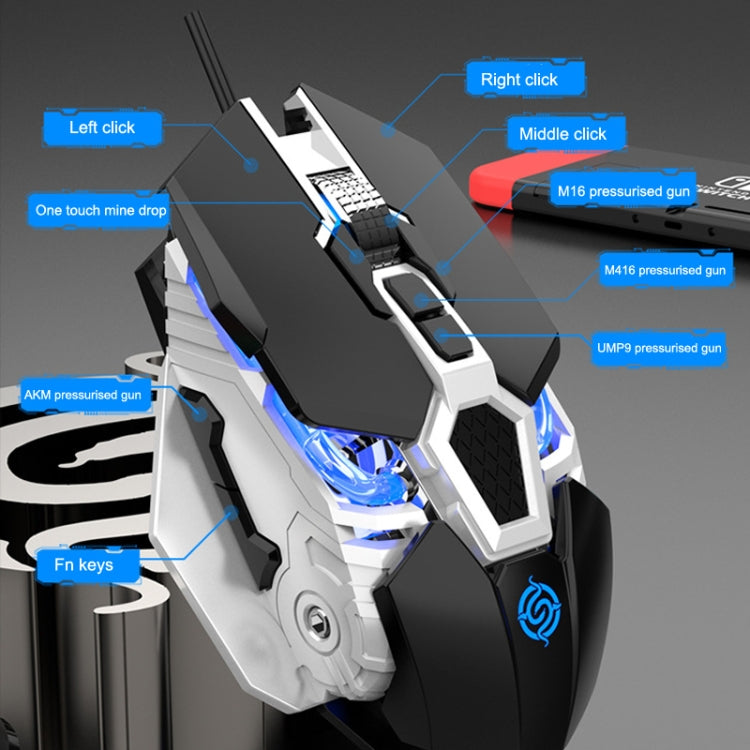 K-Snake Q18 9 Keys 6400DPI Glowing Machine Wired Gaming Mouse, Cable Length: 1.5m, Q18 Black, Q18 White
