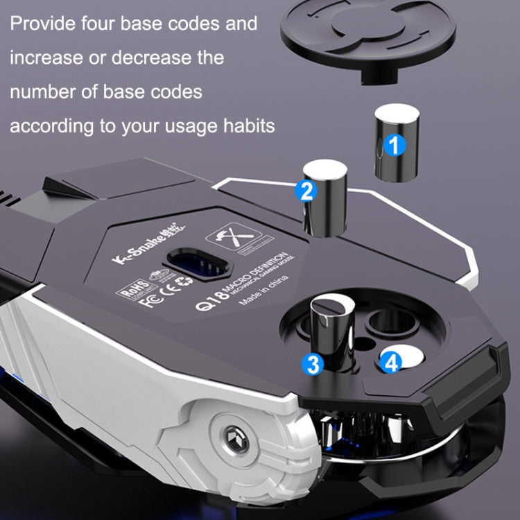 K-Snake Q18 9 Keys 6400DPI Glowing Machine Wired Gaming Mouse, Cable Length: 1.5m, Q18 Black, Q18 White