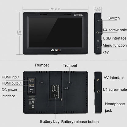 VILTROX DC-70II 7 Inch 4K HD Camera Director Monitor Film Camera Video Monitor, VILTROX DC-70II