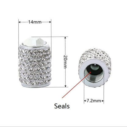 Car Tyre Aluminium Full Diamond Valve Cap With Seal, White, Black, Pink, Red, AB, Purple, Dark Blue, Lake Blue, Shiny Black
