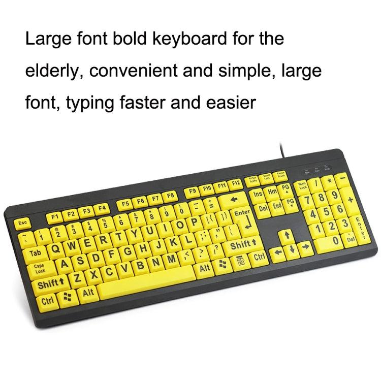 T801 104 Keys Special People Children Old Man Big Letters USB Wired Keyboard, Cable Length: 1.38m, T801 Yellow