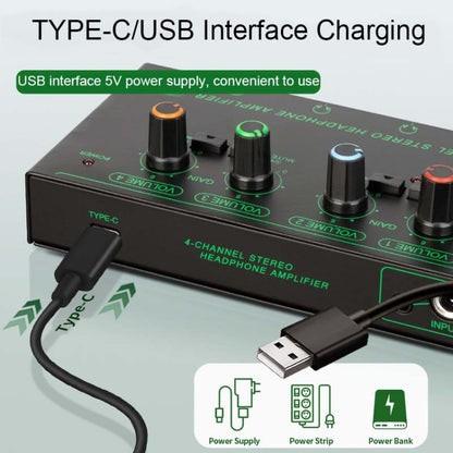 EF-4 RGB Professional 4 Channel Headphone Amplifier Studio Lossless Monitor Splitter, EF-4