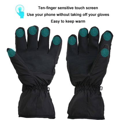 Outdoor Sports Ski Heated Warm Touchable Gloves, Black, Black+USB Cable