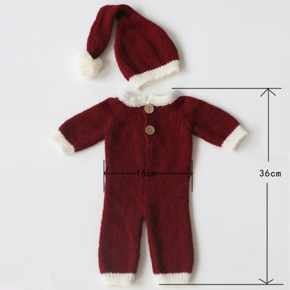 Newborn Photography Clothing Christmas Theme Modeling Mohair Hat + Jumpsuit Suit