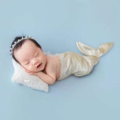 Newborn Photography Clothing Mermaid Modeling Jumpsuit + Headdress Set, Mermaid Set(Pink), Mermaid Set(Yellow), Mermaid Set (Purple), Mermaid Set (Brown), Mermaid Set (Champagne), Mermaid Set(White)
