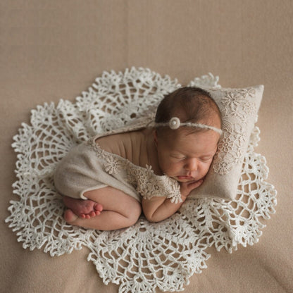 Hollow Lace Round Blanket + Pillow Suit Baby Photography Props, Blanket Suit(Beige), Blanket Suit(White), Blanket Suit(Pink), Blanket Suit(Light Blue), Blanket Suit(Light Green), Blanket Suit(Khaki)