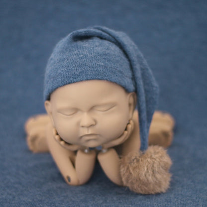 Newborn Photography Clothing Baby Photography Fur Ball Knitted Long Tail Hat, Hat(White), Hat(Light Purple), Hat(Grey), Hat(Coffee), Hat(Green), Hat(Taro Color), Hat(Light Green), Hat(Camel), Hat(Pink), Hat(Yellow), Hat(Light Blue), Hat(Blue)