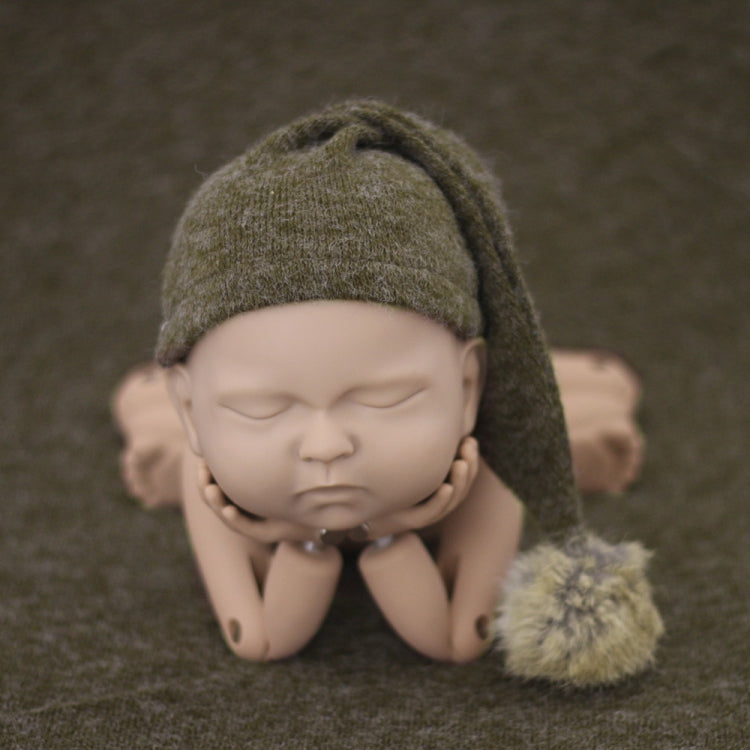 Newborn Photography Clothing Baby Photography Fur Ball Knitted Long Tail Hat, Hat(White), Hat(Light Purple), Hat(Grey), Hat(Coffee), Hat(Green), Hat(Taro Color), Hat(Light Green), Hat(Camel), Hat(Pink), Hat(Yellow), Hat(Light Blue), Hat(Blue)