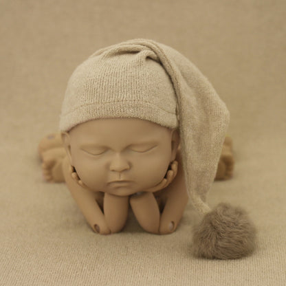 Newborn Photography Clothing Baby Photography Fur Ball Knitted Long Tail Hat, Hat(White), Hat(Light Purple), Hat(Grey), Hat(Coffee), Hat(Green), Hat(Taro Color), Hat(Light Green), Hat(Camel), Hat(Pink), Hat(Yellow), Hat(Light Blue), Hat(Blue)