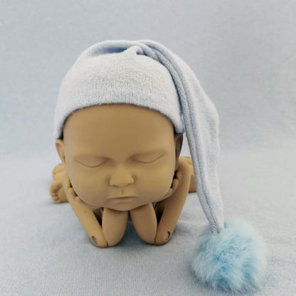 Newborn Photography Clothing Baby Photography Fur Ball Knitted Long Tail Hat, Hat(White), Hat(Light Purple), Hat(Grey), Hat(Coffee), Hat(Green), Hat(Taro Color), Hat(Light Green), Hat(Camel), Hat(Pink), Hat(Yellow), Hat(Light Blue), Hat(Blue)