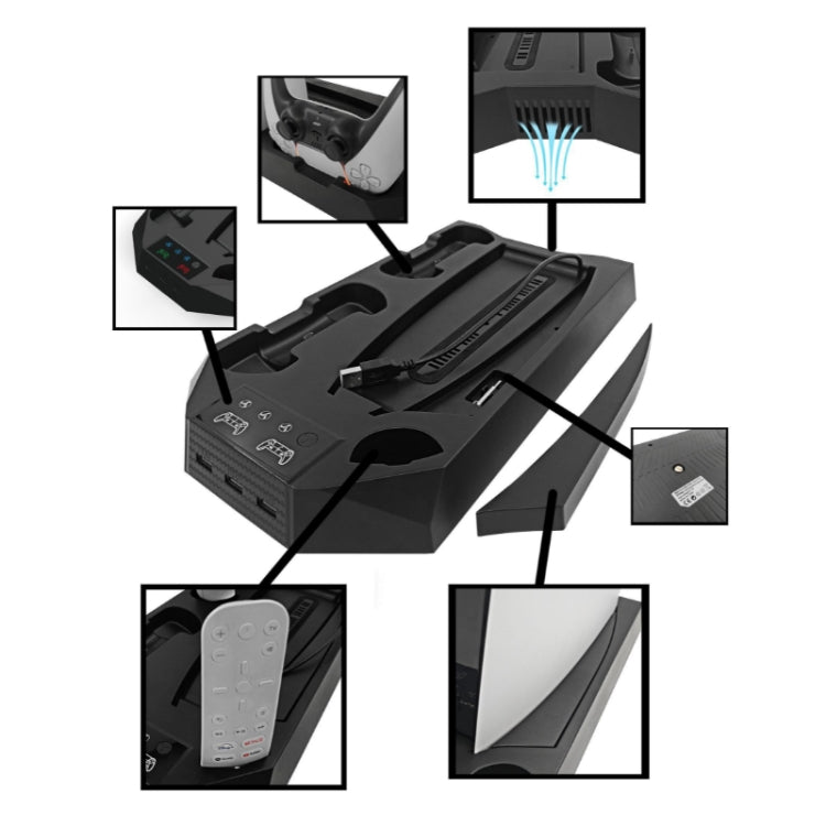 For PS5 DE/UHD 2 In 1 Handheld Console Cooling Stand Fan Base, White, Black