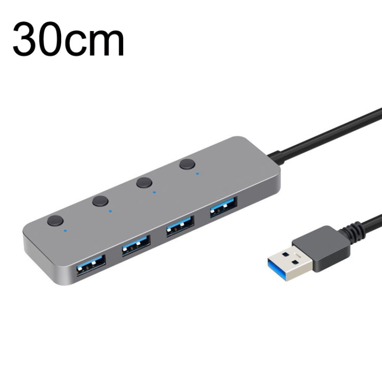 HS0059 Independent Switch USB 3.0 4 Ports Extension Type-C / USB-C Aluminum Alloy HUB, Cable Length:, 30cm, 120cm