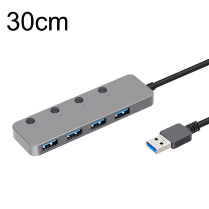 HS0059 Independent Switch USB 3.0 4 Ports Extension Type-C / USB-C Aluminum Alloy HUB, Cable Length:, 30cm, 120cm