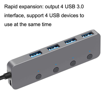 HS0059 Independent Switch USB 3.0 4 Ports Extension Type-C / USB-C Aluminum Alloy HUB, Cable Length:, 30cm, 120cm