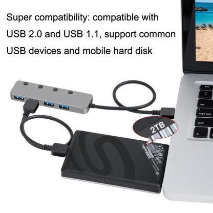 HS0059 Independent Switch USB 3.0 4 Ports Extension Type-C / USB-C Aluminum Alloy HUB, Cable Length:, 30cm, 120cm