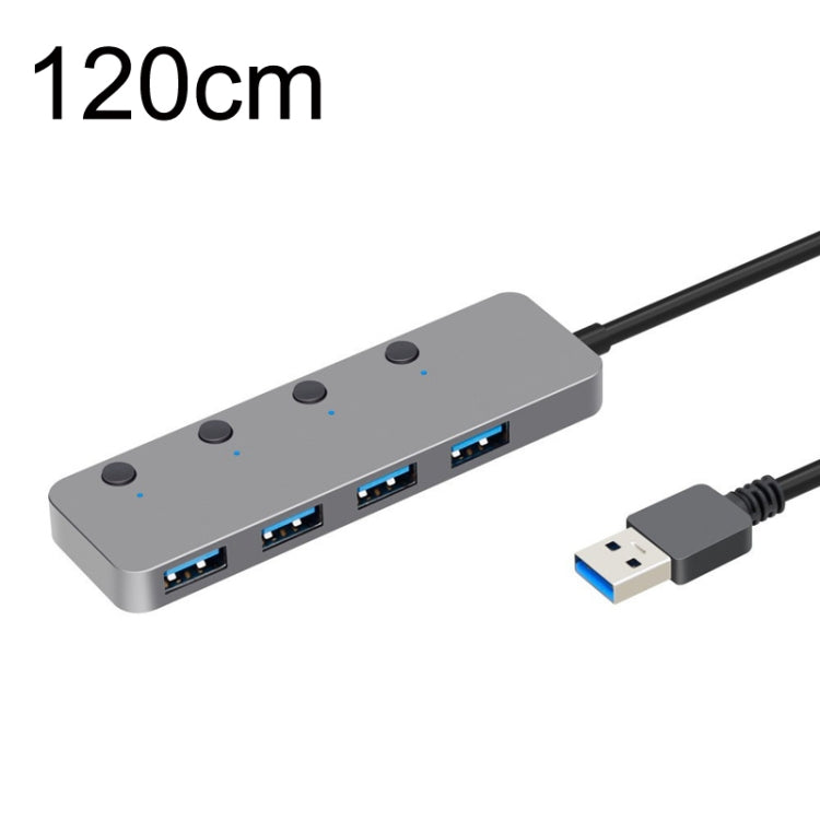 HS0059 Independent Switch USB 3.0 4 Ports Extension Type-C / USB-C Aluminum Alloy HUB, Cable Length:, 30cm, 120cm