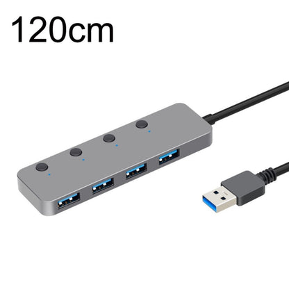 HS0059 Independent Switch USB 3.0 4 Ports Extension Type-C / USB-C Aluminum Alloy HUB, Cable Length:, 30cm, 120cm