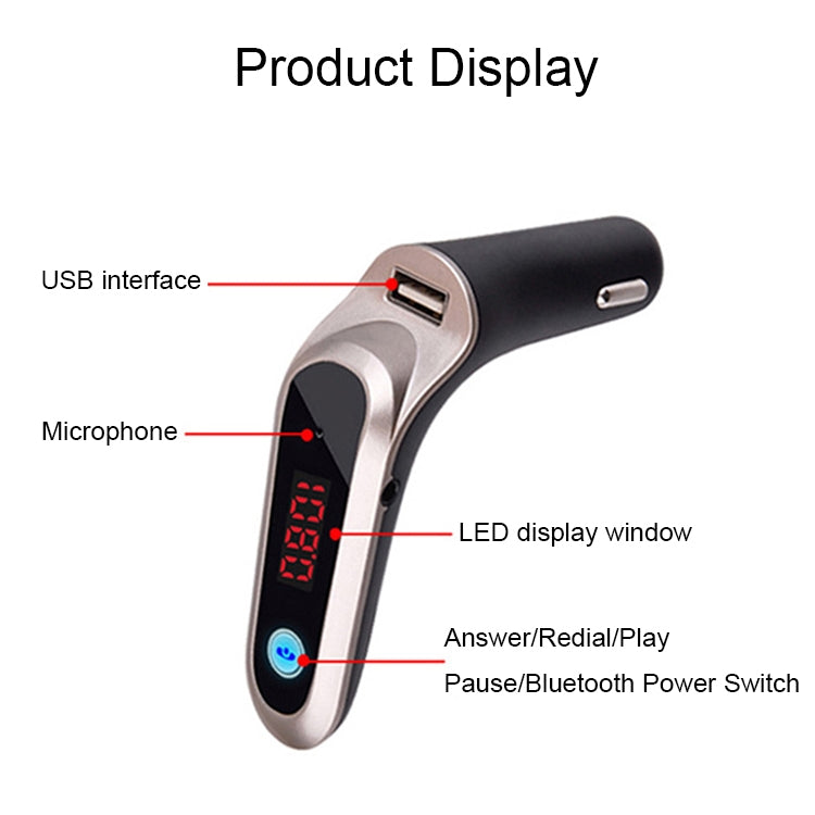 S7 Smart Digital Display Music Player Calling Car Charger, S7 Gold, S7 Rose Gold, S7 Black, S7 Silver
