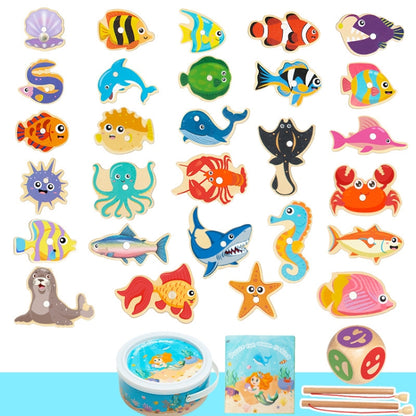 Wooden Magnetic Children Marine Fishing Puzzle Toys, Style:, Boxed 28 Fish, Barrel 20 Fish, Barrel 28 Fish, Barrel 38 Fish