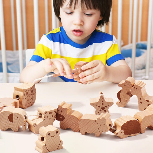 Children Animal String Beads Wood Wearing Rope Early Education Building Block, Animal String Beads