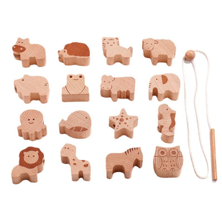 Children Animal String Beads Wood Wearing Rope Early Education Building Block, Animal String Beads
