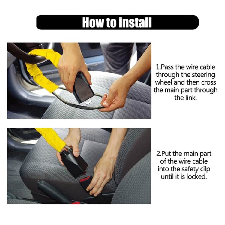 S308 Car Steering Wheel Wire Rope Lock Security Anti-theft Locks, S308 Black, S308 Red, S308 Yellow