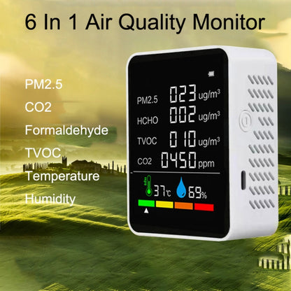 ZN-2COWT 6 In 1 PM2.5 Infrared Sensor CO2 Formaldehyde TVOC Temperature Humidity Detector, 6 In 1 Infrared/Semiconductor