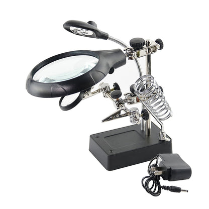 16129-C 2.5X/7.5X/10X LED Lighting Auxiliary Bracket Maintenance Magnifier, EU Plug, US Plug