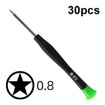 30pcs Color Hat Screw Batch Digital Mobile Phone Clock Maintenance Tool, 1.5 Phillips, 1.5 Straight, 0.8 Five Star, 0.6 Y Shape, T2 Hexagon, T5 Hexagon