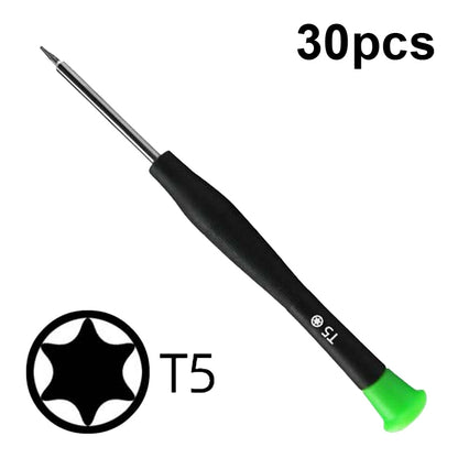 30pcs Color Hat Screw Batch Digital Mobile Phone Clock Maintenance Tool, 1.5 Phillips, 1.5 Straight, 0.8 Five Star, 0.6 Y Shape, T2 Hexagon, T5 Hexagon