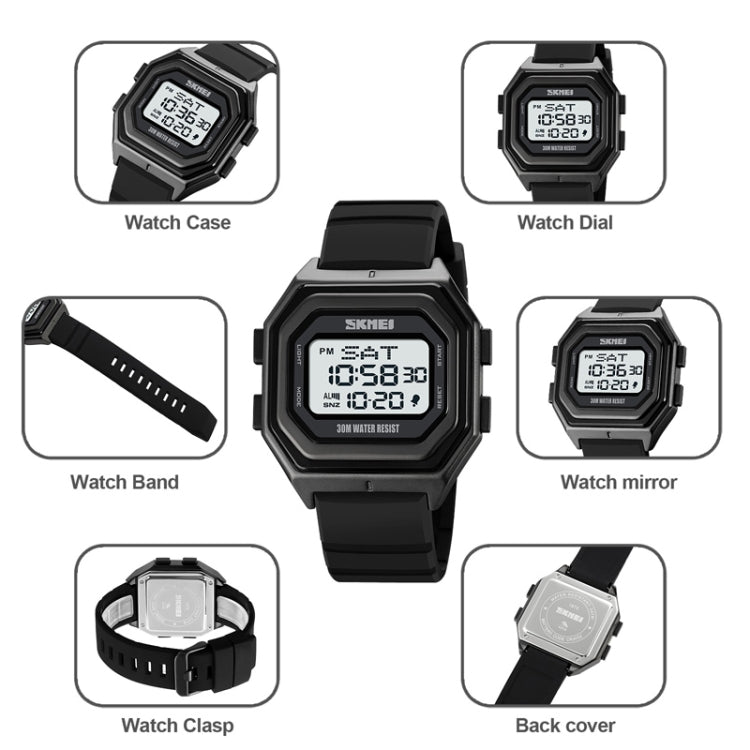 SKMEI 1875 Men Outdoor Electronic Watch Timing Multi-Functional Watch, Style:, 1875 Steel Band Black Machine, 1875 Silicone Band White Machine, 1875 Silicone Band Black Machine, 1875 Steel Band White Machine
