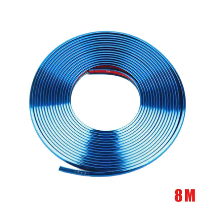 W12 8m/roll Car Universal Reflective Wheel Electroplating Decorative Strip, 1roll Electroplating Gold, 1roll Electroplating Silver, 1roll Electroplating Purple, 1roll Electroplating Red, 1roll Electroplating Blue