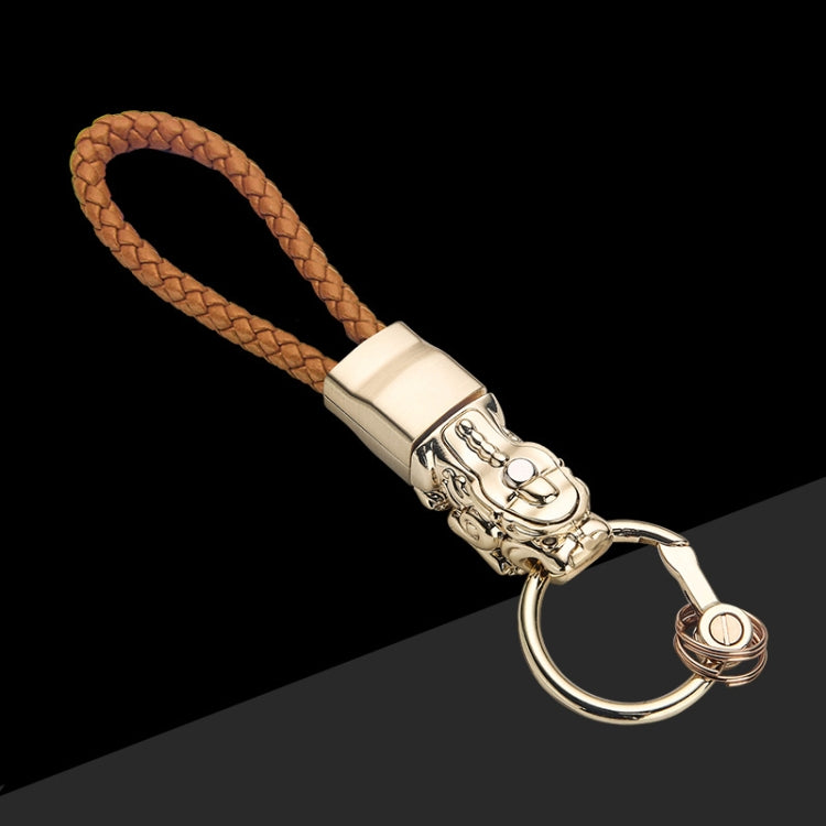 Braided Leather Rope Brave Troops Keychain With LED Light Metal Pendant, Leather Rope Black, Leather Rope White, Leather Rope White+Gray, Leather Rope Golden +Orange
